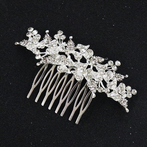 Brihasory Silver Bride Wedding Hair Comb Crystal Rhinestone Bridal Hair Accessories Party Prom Head Pieces Flower Hair Sides Elegant Hair Clips for Women and Girls Bridesmaids Gifts