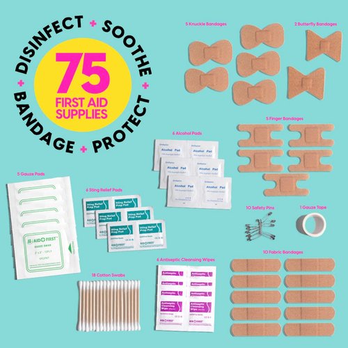 BLINGSTING First-Aid Clutch Kit - Compact Travel Case with 75 Safety Essentials First Aid Items - Rose Gold