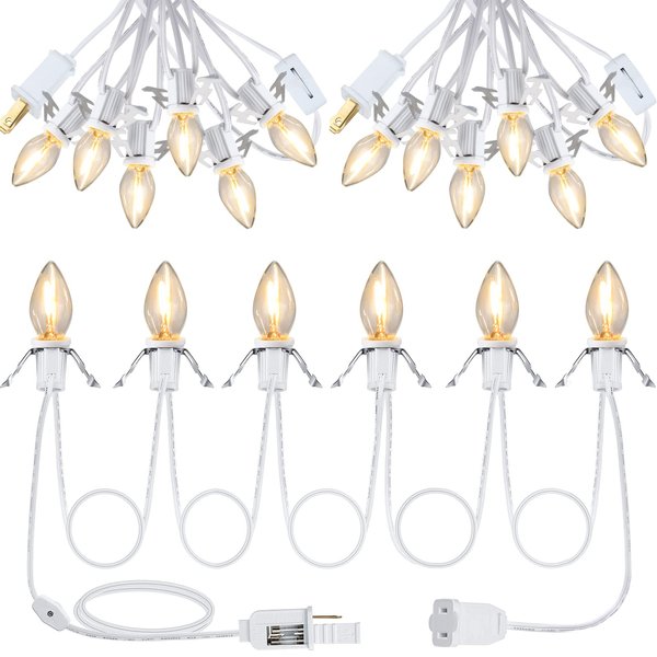 Coume Set of 3 Christmas Village Lights Accessory Cord with 6 LED C7 Bulb Light Cord for Village Houses with Switch Socket Lamp Cord Replacement Christmas Village Accessories Craft Projects 11.5 Feet