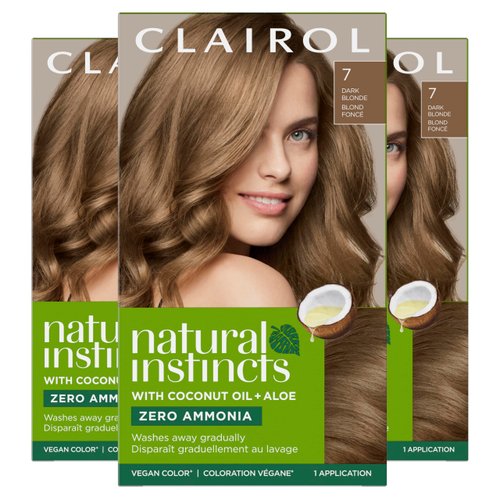 Clairol Natural Instincts Demi-Permanent Hair Dye, 7 Dark Blonde Hair Color, Pack of 3