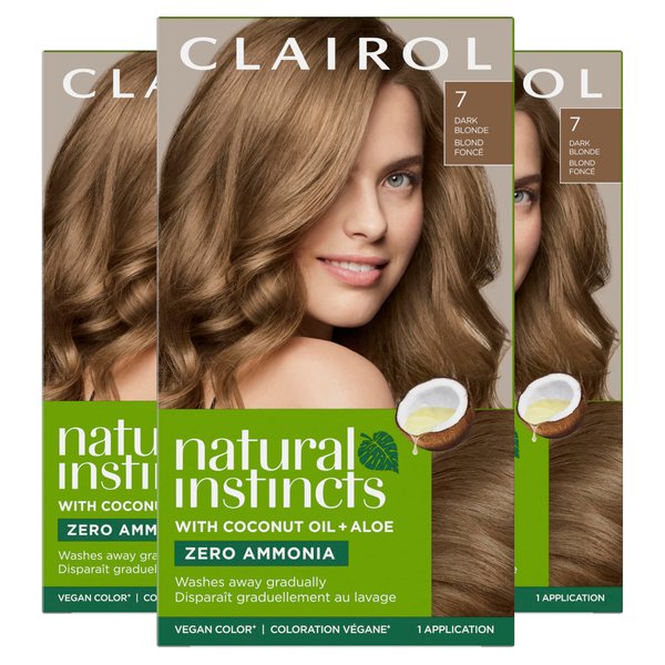Clairol Natural Instincts Demi-Permanent Hair Dye, 7 Dark Blonde Hair Color, Pack of 3