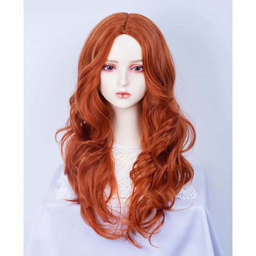 Gerulyss Copper Red Wig for Women Long Wavy Auburn Middle Part Wigs Ginger Synthetic Costume Wig for Halloween,Daily,Party