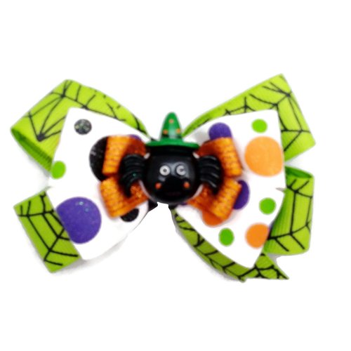CRAZY SPIDER HALLOWEEN Hair Bow - Handmade Green Witch 3 Layer Clip