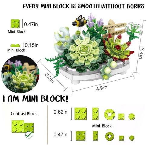 Building Blocks for Adults- Succulent Building Toys, Bonsai Botanical Collection Toy Building Sets, Plants and Flowers DIY Home Decoration, Gifts for Women Kids (Not Compatible with Lego)