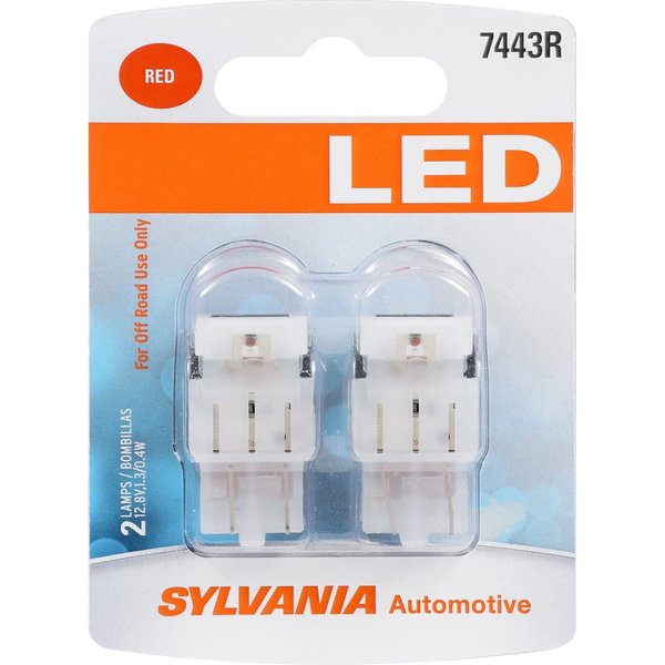 SYLVANIA - 7443 T20 LED Red Mini Bulb - Bright LED Bulb, Ideal for Stop and Tail Lights (Contains 2 Bulbs)