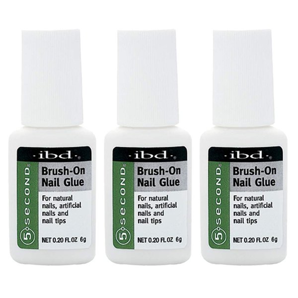 5 Second Brush-On Nail Glue 6 g, for Nail Tips, Full Cover Nails, and for Repairing of Cracked, Split Natural Nails, 3 Packs