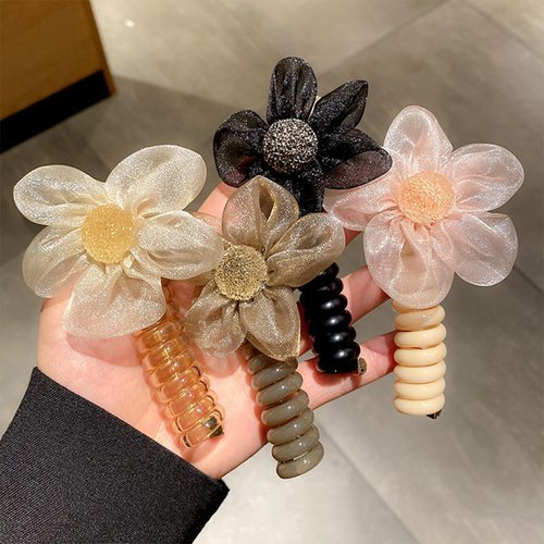mdgfge Flower Braided Telephone Wire Hair Bands Phone Cord Straight Spiral Hair Ties Ponytail Braids Fixed Hair Rope Accessories for Women Girl Hairpin Daily Use (4Pcs)