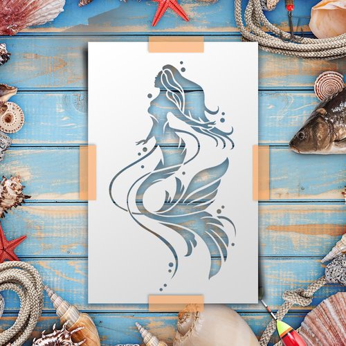 Mermaid Silhouette Stencil 8.5x11 - Reusable Mermaid Stencils - Perfect for Walls, Wood, Arts, and Crafts