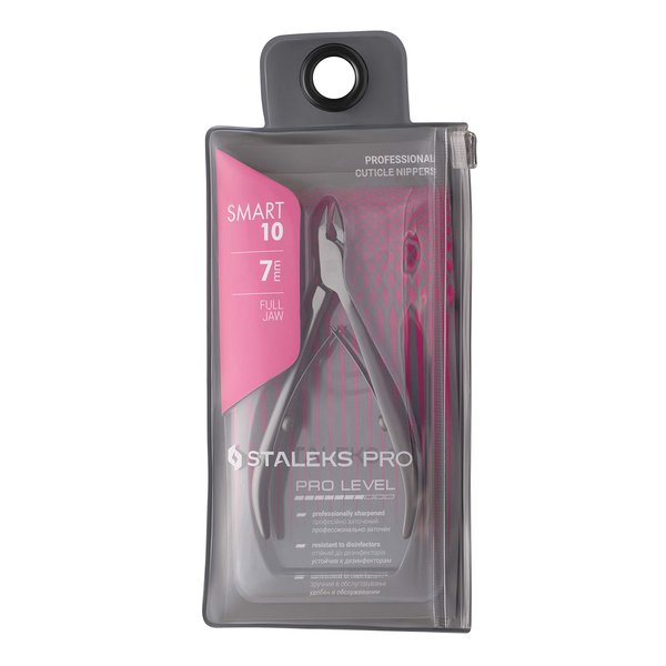 STALEKS PRO SMART 10 NS-10-7 Cuticle Nippers FULL JAW 0.27 INCH 7mm For Professionals and Experts Handmade in Europe with Blade Protector