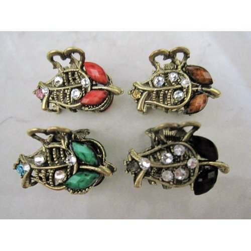 small mini metal jeweled antique bronze hair claw clip Set E (Primary color: Brown)