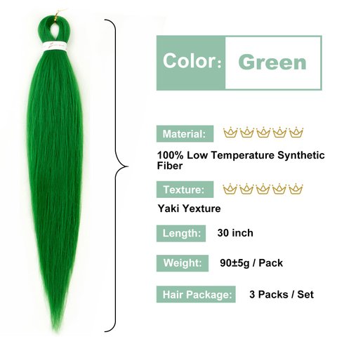 Green Braiding Hair Pre stretched 30 Inch 3 Packs Kanekalon Pre-stretched Braiding Hair EZ Braid Yaki Texture Synthetic Hair Extensions for Crochet Box Braids