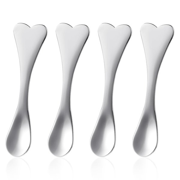 WY LIGHTING LEVEL Metal Makeup Spatula 4 Pieces Facial Massage Scoop Mini Beauty Spoons Heart-shaped Skincare Applicator Brush Reusable Cosmetic Tools for Face Mask Cream Lotions Moisturizers