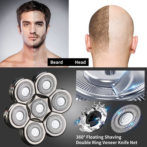 7 Blades Head Shaver Replacement Heads Electric Shaver Universal Replacement Blade Head Electric Razor for Men (7D Silvery)