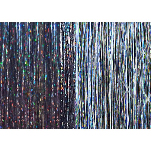 40” Hair Tinsel 200 Strands Two Sparkling Colors : Silver & Stellar Midnight Black