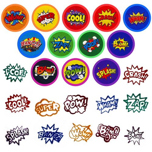 Cinrobiye 24 Pcs Hero Party Stampers for Boys Girls,Hero Comic Zap Wow Boom Birthday Party Supplies Favors, Classroom Rewards Carnival Prizes, Goodie Bag Pinata Fillers for Hero Theme Party