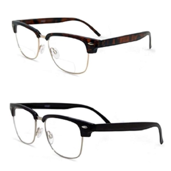 Pink Ribbon Shades, Inc. 2 Pair Semi Rimless Bifocal Lenses Reading Glasses Readers for Men and Women (Black/Tortoise, 3.25)