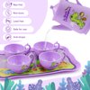 Motiloo 41 Pcs Dinosaurs Kids Tea Party Set with Carrying Case & Sweet Treats Playset - Pretend Toy Tin Tea Set for Little Girls - Princess Tea Time Pretend Play Tea Set Toys