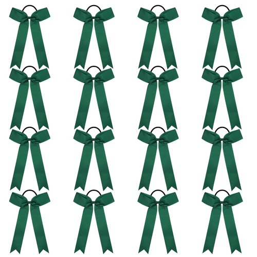 DEEKA 16 PCS Collegiate Style Cheer Bows Long Tail Skinny Cheer Bow Ponytail Holder Handmade Bows for Girls Teens Softball Cheerleader Sports -Forest Green