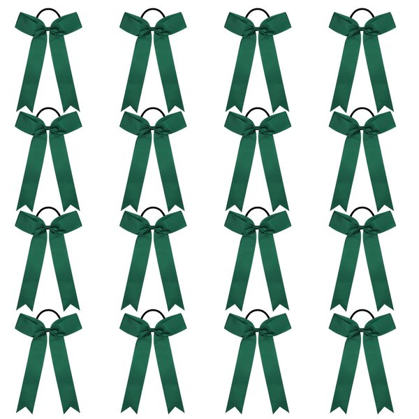 DEEKA 16 PCS Collegiate Style Cheer Bows Long Tail Skinny Cheer Bow Ponytail Holder Handmade Bows for Girls Teens Softball Cheerleader Sports -Forest Green