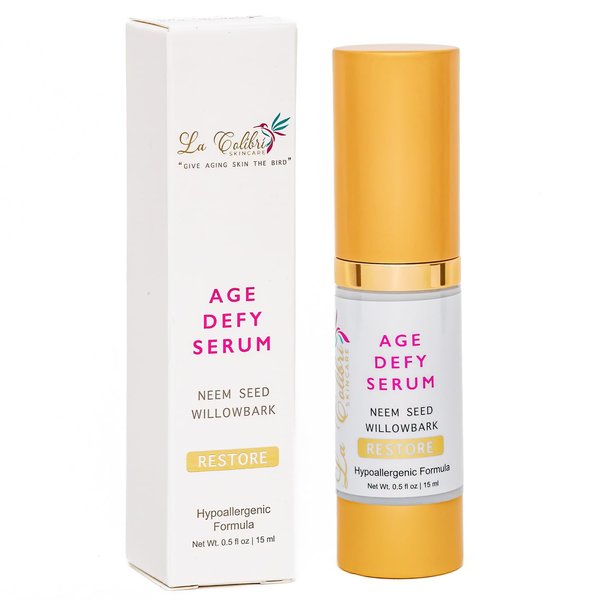 La Colibri Skincare Restore Age Defying Serum - Vegan DMAE Face Firming Serum for Age Spots Removal on Face - Hypoallergenic Anti Aging Neem, White Willow, Algae, Vitamin E Serum for Face - 0.5 oz
