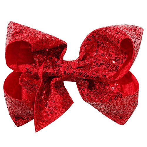 1PCS 8 Inch Big Sequin Hair Bows for Girls Alligator Clips Sparkly Glitter Hair Accessories for Little Teen Toddler Girls Kids (Red)