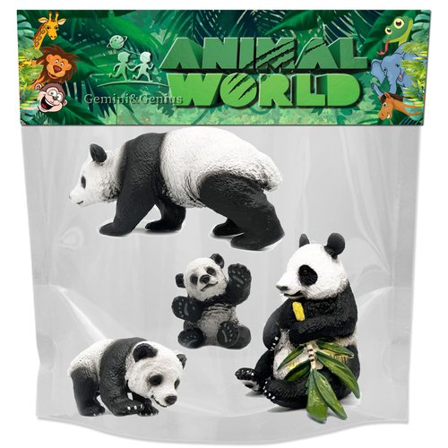Gemini&Genius Panda Animal Toys, Panda Figurines Toy Set for Kids, Zoo Animal Toy Figures Family Set with Bamboo & Baby Pandas, Birthday Cake Topper & Party Decor (4Pcs)