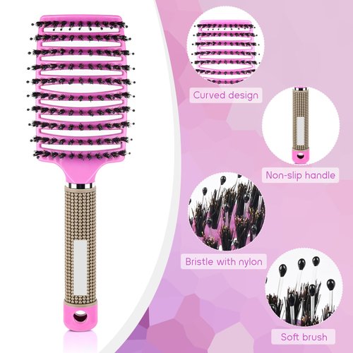 Wet Hair Brush Detangling Brush for Wet & Dry, Detangler Brush for Blow Drying, Curved Vented Wet Hair Brushes for Women Kids, Detangling Brush for Wet Dry (Pink)