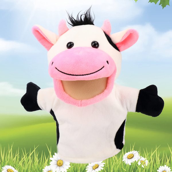 Easfan Plush Cow Hand Puppet with Movable Mouth and Arms Interactive Stuffed Animal Toy for Role Play Storytelling Pretend Play Gifts for Kids Boys Girls on Birthday Christmas, 10''