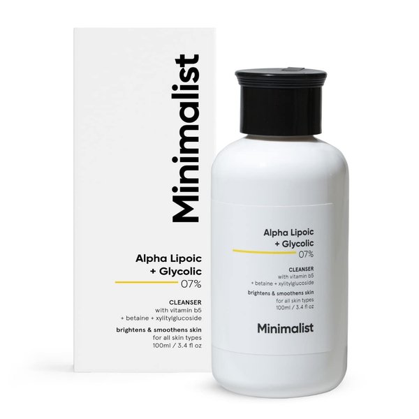 Minimalist 7% ALA & AHA Brightening Face Wash with Vitamin B5 For Hydration, Glycolic Acid For Exfoliation & Alpha Lipoic Acid For Glowing Skin | For Men & Women, 100 ml