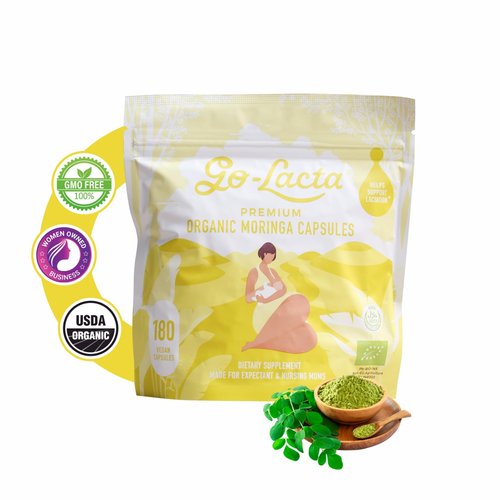 Go-Lacta 100% Organic Premium Moringa Capsules for Breastfeeding - Build Breast Milk Supply Before Birth - Healthy Breastfeeding for Mom and Baby - Increase Breast Milk Supply
