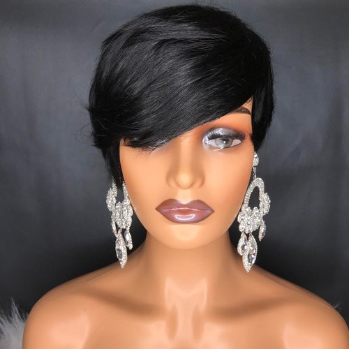 MELANNA Pixie Cut Wig Human Hair Short Straight Pixie Wig with Side Bangs Short Human Hair Wigs for Black Women Natural Black Short Wigs Human Hair Glueless Short Pixie Wigs