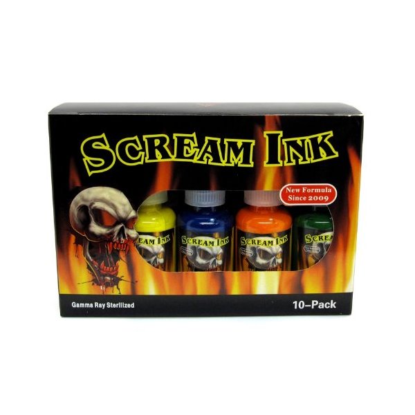 Scream Tattoo Ink 10-pack Set 1/2-oz Bottles -Tattoo Supplies-