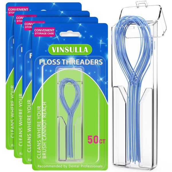 VINSULLA Floss Threaders for Braces, Bridges, and Implants 200 Count (Pack of 4)