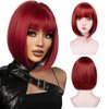 Short Red Bob Wigs With Bangs - Straight Red Bob Wig for Women Red 12inch Synthetic wig Heat Resistant Fiber Hair Natural and Stylish Look Suitable for Cosplay Parties