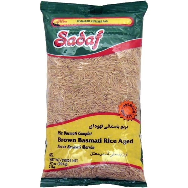 Sadaf Brown Basmati Rice - Brown Aged Basmati Rice for Cooking - Middle Eastern Cuisine - Arroz Bastami - Kosher - 2lb Resealable Bag