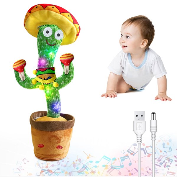 UMIKOOL DIRECT Dancing Cactus Repeats What You Say, Talking Sunny The Cactus Toy USB Charging, Dancing Lighting Recording Mimicking Cactus Toy Home Decoration Plush Toy for Kids (Sand Hammer)