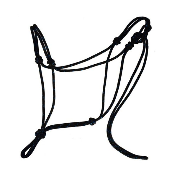 Knotty Girlz 1/4" Double Braid Polyester Yacht Rope Horse Halter (Black with Blue, Yearling)