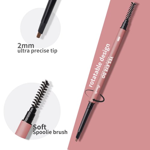 Retractable Eyebrow Pencil Black with Brush, Dual-ended Microfilling Eyebrow Liner for Natural-looking Results, Ultra Precise 2mm Micro Triangular Tip for Filling in Sparse Brows, Sweatproof Smudgeproof No-caking, Black, YES.EYE DO