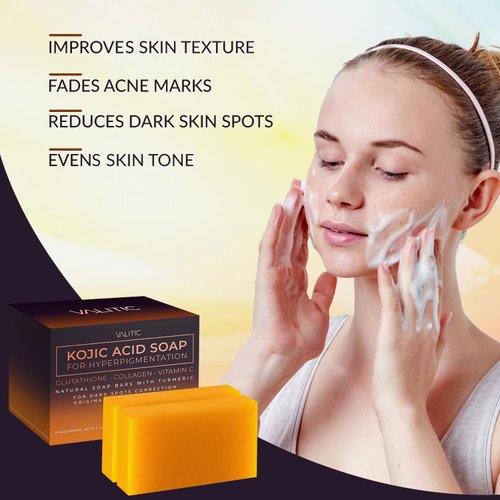 VALITIC Kojic Acid Soap for Hyperpigmentation - with Glutathione, Collagen & Vitamin C - Natural Soap Bars with Turmeric - Original Japanese Complex for Dark Spot Correction - 2 Pack + Holder