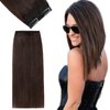 FUOTONBUTY 1 Pcs Short Hair Extensions Clip in 6 Inch Dark Brown to Black Hairpiece Human Hair Toppers for Women With Thinning Hair Adding Hair Volume