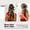 Tobeffect 2 Pcs Black Hair Bow Clips with Rose for Women Girls Gothic Black Hair Bows with Long Tail Satin Vintage Bow Barrettes Hair Accessories