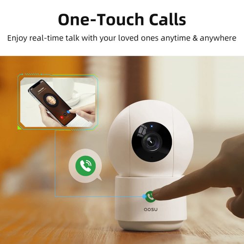 AOSU 2K Security Camera Indoor, Baby Monitor Pet Camera 360-Degree for Home Security,Camera with 5/2.4 GHz Wi-Fi Router, One-Touch Call, Smart Motion Tracking, IR Night Vision, Compatible with Alexa