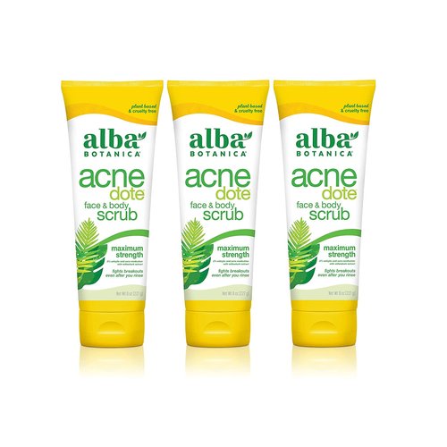 Alba Botanica Acnedote Face & Body Scrub, Maximum Strength 8 oz ( Pack of 3)