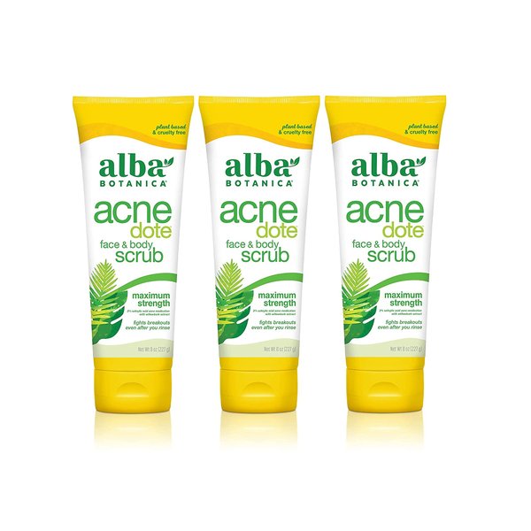 Alba Botanica Acnedote Face & Body Scrub, Maximum Strength 8 oz ( Pack of 3)