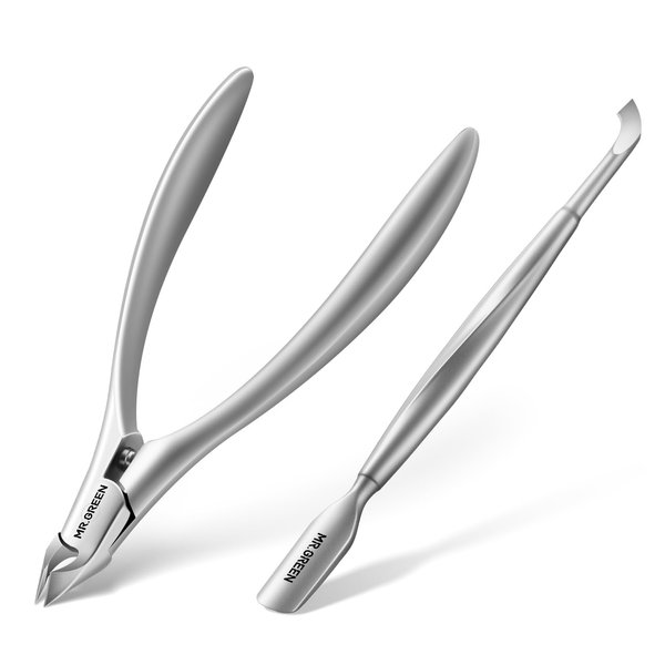 MR.GREEN Cuticle Nippers Innovate Cuticle Scissors Built-in Spring Clippers Trimmer Dead Skin Remover Manicure Beauty Tool (Cuticle Nipper+Manicure Pusher)