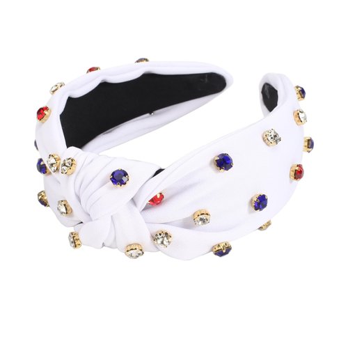 Lonext Independence Day Knotted Headband for Women Halloween Twist Turban Headband Elastic Wide Hair Hoop for Girls (Colorful rhinestone)