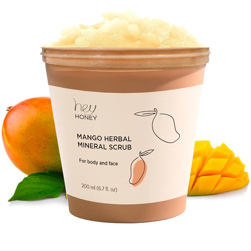Hey Honey Skincare Mango Herbal Mineral Scrub Dead Sea Salt Exfoliator for Body & Face | Gently Buffs, Smooths & Hydrates Skin | Cruelty-Free, Paraben-Free, Vegetarian | 6.7 oz