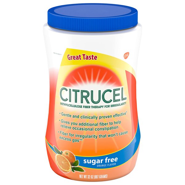 Citrucel Sugar Free Fiber Powder for Occasional Constipation Relief, Methylcellulose Fiber Powder, Orange Flavor - 32 Ounces