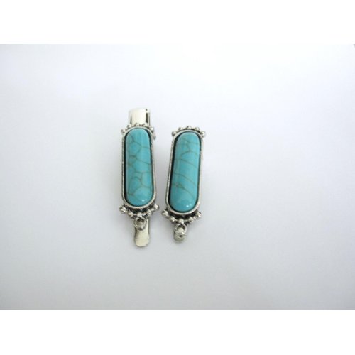 Generic Small turquoise blue stone silver metal alligator hair clip fine thin hair (Size: 1.25)