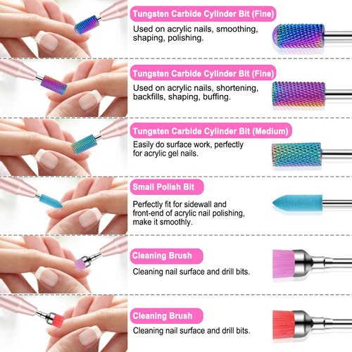 30Pcs Nail Drill Bits Set with Holder, 3/32 Inch Nail Drill Bits for Acrylic Nails, Ceramic Diamond Carbide Cuticle Efile Remover Bits for Home Salon Acrylic Gel Nail Polish